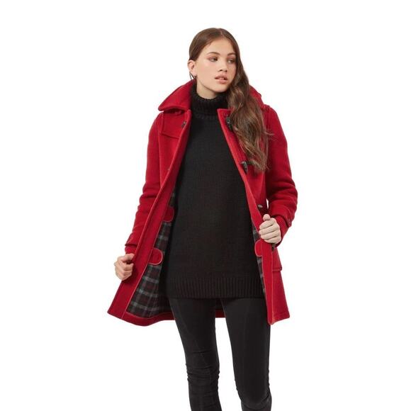 Original Montgomery Coat Duffle Women’s Tartan Red Horn Toggle England Wool - Picture 2 of 8